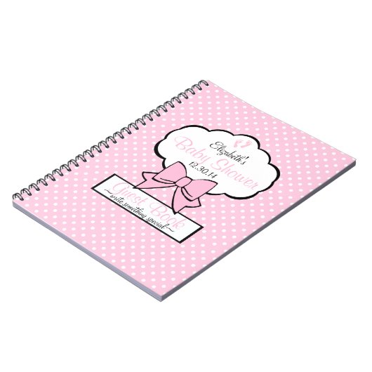 ピンクの水玉模様のベビーシャワーの来客名簿 ノートブック (左側)