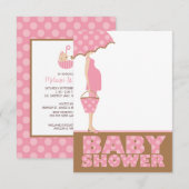 ピンクの水玉模様のベビーシャワー招待状 招待状 (正面/裏面)