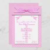 ピンクの水玉模様の初めての聖体拝領招待状 招待状 (正面/裏面)