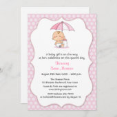 ピンクの水玉模様の女の子のシャワー 招待状 (正面/裏面)