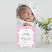 ピンクの水玉模様の宗教写真カード 招待状 (スタンド正面)