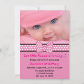 ピンクの水玉模様の弓招待状 招待状 (正面)