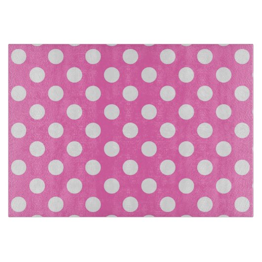 ピンクの水玉模様の白 カッティングボード (正面)