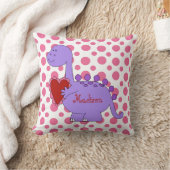 ピンクの水玉模様の紫色の恐竜、wの名前 クッション (ブランケット)
