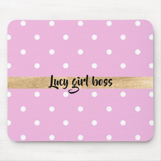 ピンクの水玉模様の編集可能な個人用設定 マウスパッド (正面)