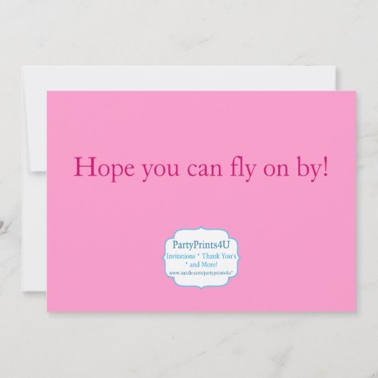 ピンクの水玉模様の蝶誕生日のパーティの招待状 招待状 (裏面)