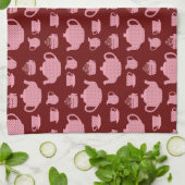 ピンクの水玉模様ティーセットオンブルゴーニュ キッチンタオル (折り畳み)