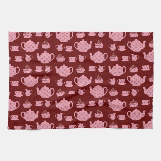 ピンクの水玉模様ティーセットオンブルゴーニュ キッチンタオル (横)