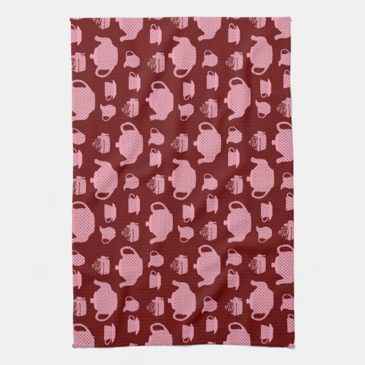 ピンクの水玉模様ティーセットオンブルゴーニュ キッチンタオル (縦)