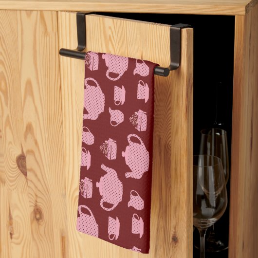 ピンクの水玉模様ティーセットオンブルゴーニュ キッチンタオル (三つ折り)