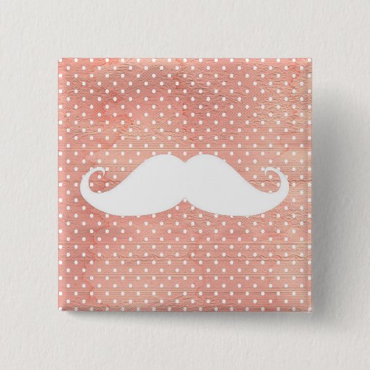 ピンクの水玉模様パターンのおもしろいで白い髭 缶バッジ (正面)