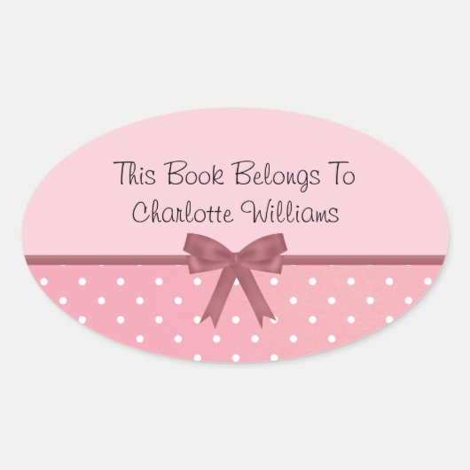 ピンクの水玉模様ブックラベル 楕円形シール (正面)