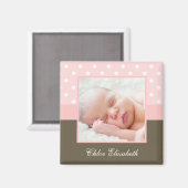 ピンクの水玉模様ベビーフォトフレーム マグネット (正面/裏面)