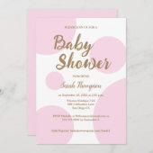 ピンクの水玉模様モダンシックな赤ちゃんシャワー 招待状 (正面/裏面)