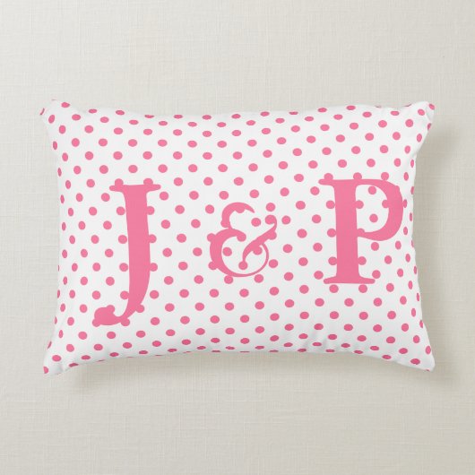 ピンクの水玉模様モノグラムのアクセント枕 アクセントクッション (正面)