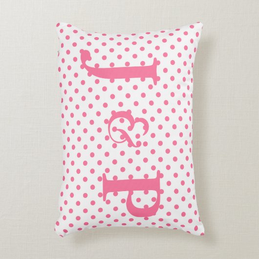 ピンクの水玉模様モノグラムのアクセント枕 アクセントクッション (正面(垂直))