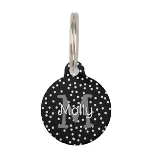 ピンクの水玉模様モノグラム名アドレスペット用名札 ペット　ネームタグ