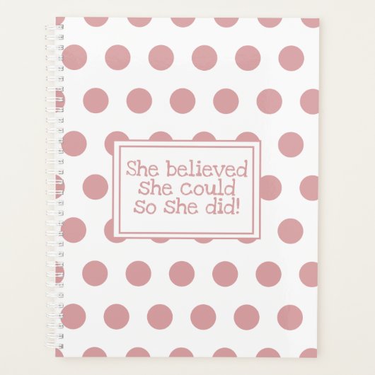 ピンクの水玉模様信じ彼女は彼女ができるように プランナー手帳 (正面)
