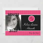 ピンクの水玉模様写真5x7の卒業発表 案内状 (正面)