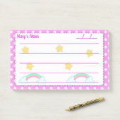 ピンクの水玉模様、かわいい星と虹10 x 6" ポストイット (デスク)