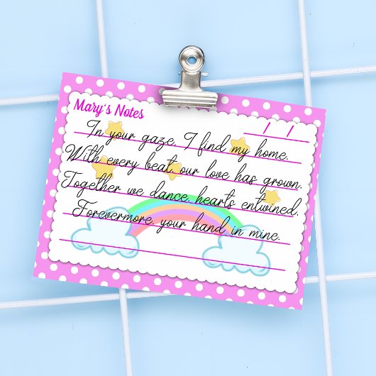 ピンクの水玉模様、かわいい星と虹4" x 3" ポストイット