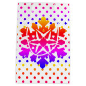 ピンクの水玉模様，オレンジ，紫，青のスノーフレーク ミディアムペーパーバッグ (裏面)