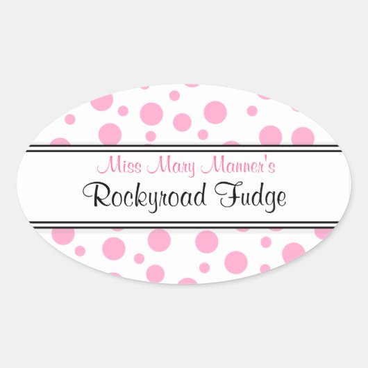 ピンクの水玉模様 – ビジネスロゴ 楕円形シール (正面)