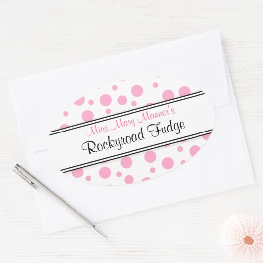 ピンクの水玉模様 – ビジネスロゴ 楕円形シール (封筒)