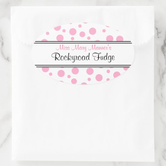 ピンクの水玉模様 – ビジネスロゴ 楕円形シール (バッグ)