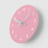 ピンクの水玉模様 ラウンド壁時計 (傾斜)