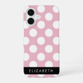 ピンクの水玉模様、水玉柄、お名前 iPhone 16ケース (裏面)