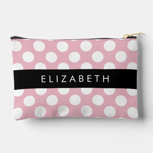 ピンクの水玉模様、水玉模様パターン、名前 アクセサリーポーチ (裏面)