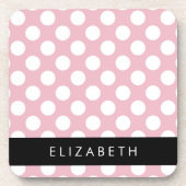 ピンクの水玉模様、水玉模様パターン、名前 コースター (正面)