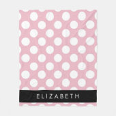 ピンクの水玉模様、水玉模様パターン、名前 フリースブランケット (正面)