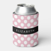 ピンクの水玉模様、水玉模様パターン、名前 缶クーラー (缶正面)