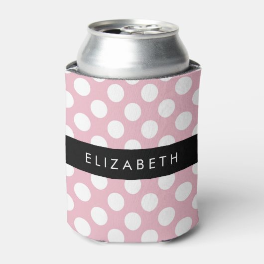 ピンクの水玉模様、水玉模様パターン、名前 缶クーラー (缶正面)