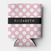 ピンクの水玉模様、水玉模様パターン、名前 缶クーラー (正面)