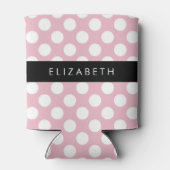 ピンクの水玉模様、水玉模様パターン、名前 缶クーラー (裏面)