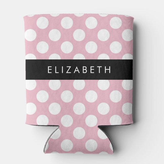 ピンクの水玉模様、水玉模様パターン、名前 缶クーラー (裏面)