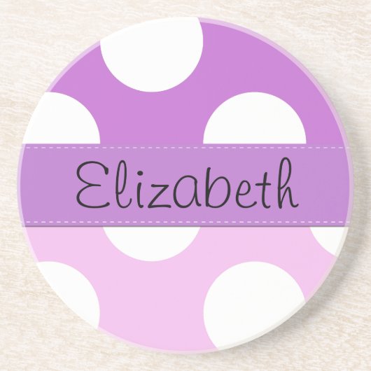 ピンクの水玉模様、紫の水玉模様、あなたの名前 コースター (正面)