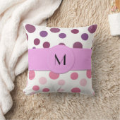 ピンクの水玉模様、紫の水玉模様、ドット、モノグラム クッション (ブランケット)