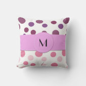 ピンクの水玉模様、紫の水玉模様、ドット、モノグラム クッション (正面)