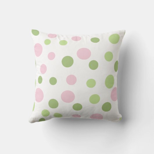 ピンクの水玉模様、緑の水玉模様、モノグラム クッション (裏面)