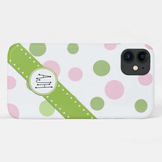 ピンクの水玉模様、緑の水玉模様、モノグラム Case-Mate iPhoneケース (裏面(横))