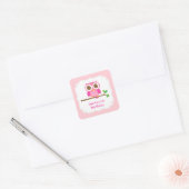 ピンクの水玉 かわいいフクロウの誕生日パーティー スクエアシール (封筒)