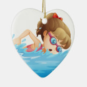 ピンクの水着の水泳を身に着けている女の子 セラミックオーナメント (右)