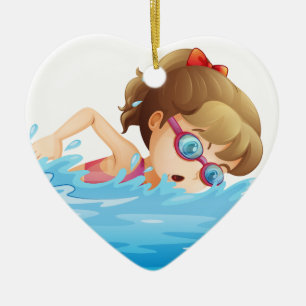 ピンクの水着の水泳を身に着けている女の子 セラミックオーナメント