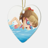 ピンクの水着の水泳を身に着けている女の子 セラミックオーナメント (左)