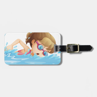 ピンクの水着の水泳を身に着けている女の子 ラゲッジタグ