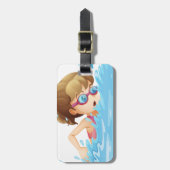 ピンクの水着の水泳を身に着けている女の子 ラゲッジタグ (正面縦)